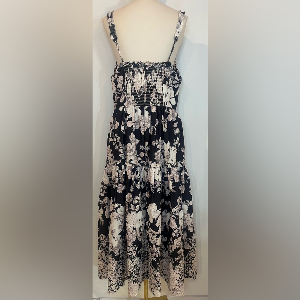 Anthropologie Black and Cream Floral Midi Dress - Picture 7 of 8